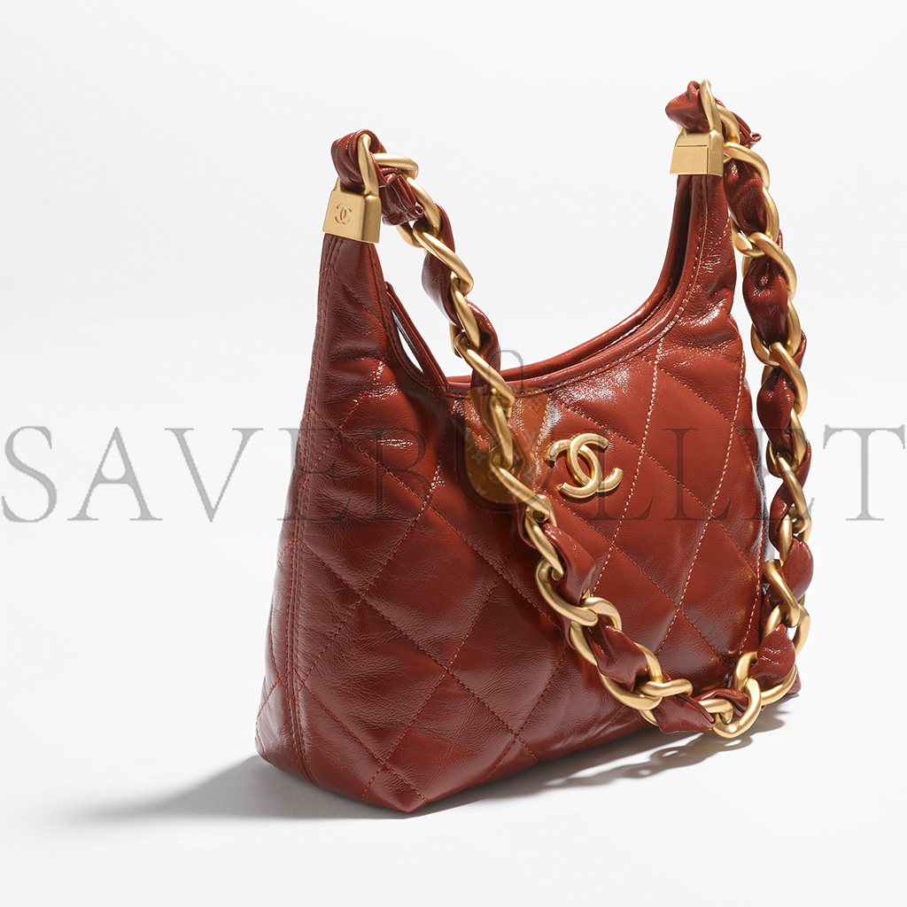 CHANEL MASTER SMALL HOBO BAG SHINY LAMBSKIN AND GOLDEN METALLIC BROWN AS4922 (22.5*19.5*8.5cm)